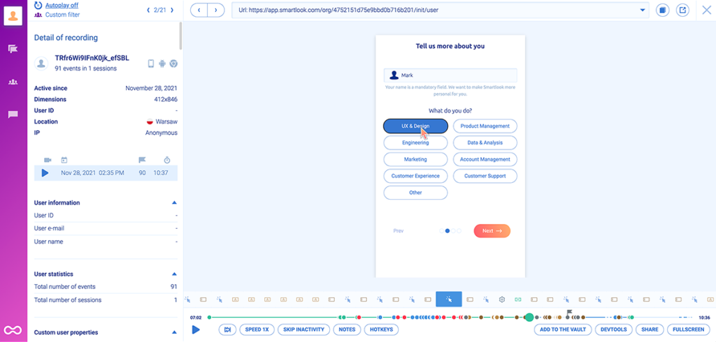 Detailed Recording Example in Smartlook