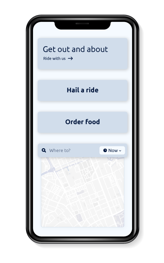 mobile app with rides and food ordering UI