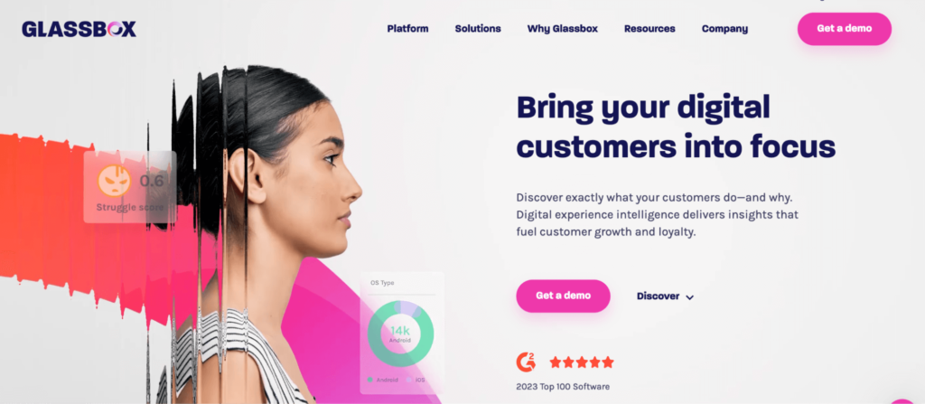 Glassbox homepage: Bring your digital customers into focus. 