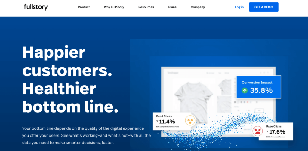 FullStory homepage: Happier customers. Healthier bottom line. 